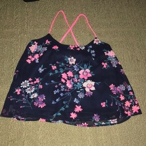 Floral dark blue and hot pink crop!